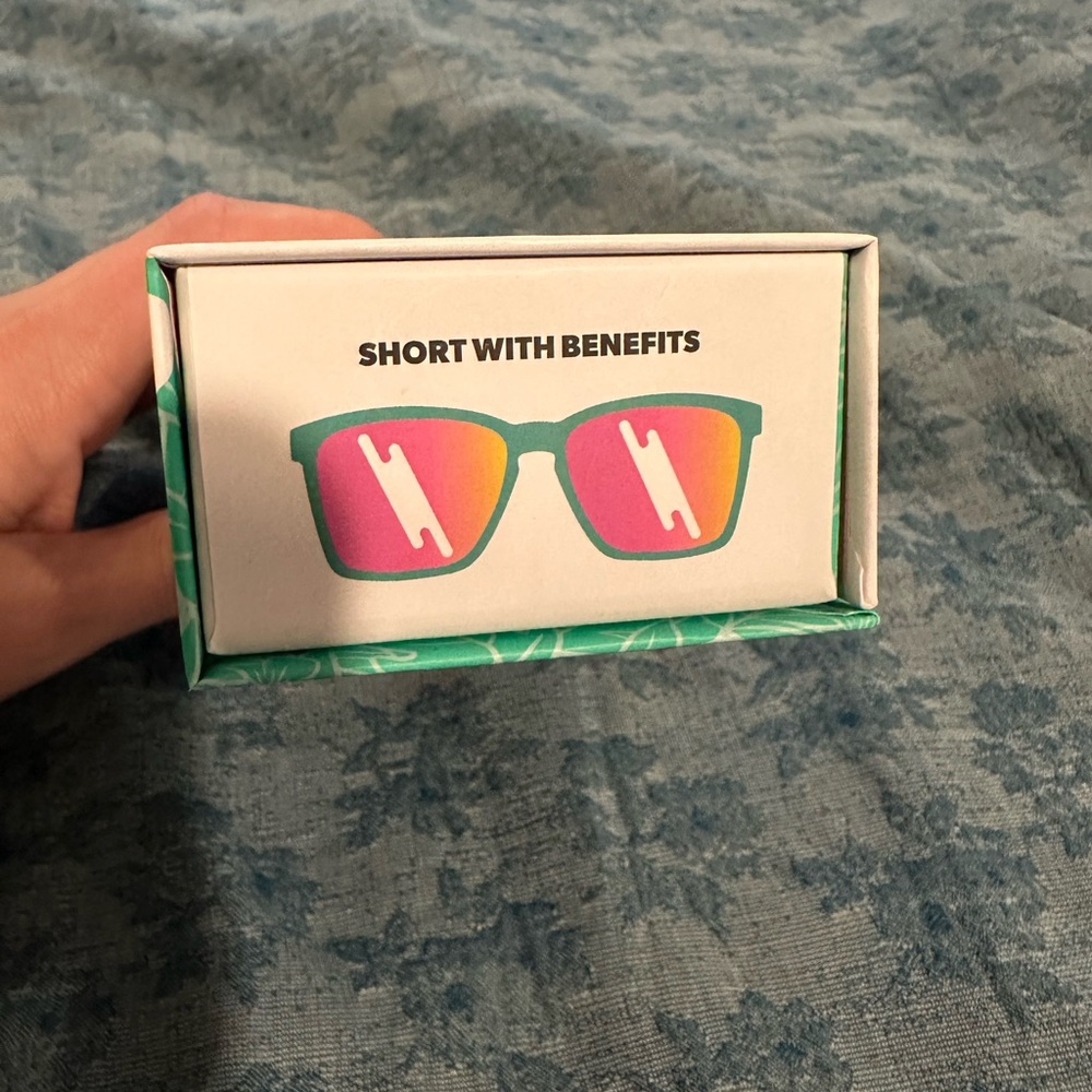 Goodr Sunglasses with Pink lenses and teal Frame